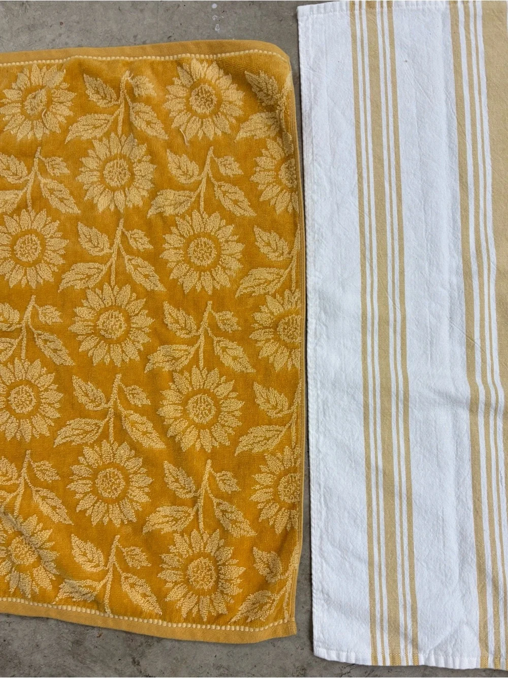 2pc Cotton Kitchen/Tea Towels Set, Yellow Floral & White Stripe, Farmhouse
